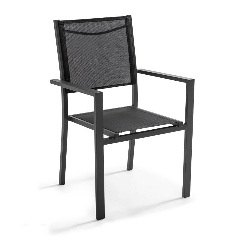 Mesa de jardín de madera de acacia y aluminio 200×95 cm y 8 sillas con reposabrazos de textilene - Imagen 5