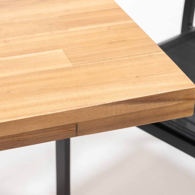 Mesa de jardín de madera de acacia y aluminio 200×95 cm y 8 sillas con reposabrazos de textilene - Imagen 3