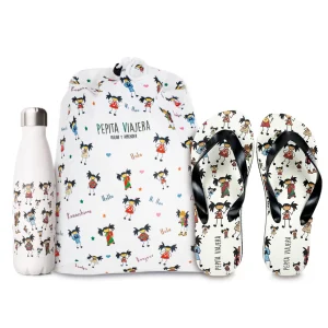 Pack Beach con Chanclas, Botella Térmica y Mochila blanda Pepitas del Mundo