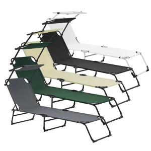 Set de 2 tumbonas Lomeda plegables con toldo en varios colores [casa.pro]